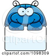 Poster, Art Print Of Happy Blue Beetle Over A Sign