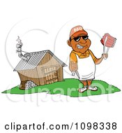 Happy Black Chef Holding A Thumb Up And Ribs With Tongs By A Smoke House