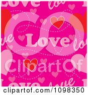Poster, Art Print Of Seamless Pink Love Text And Hearts Pattern Background