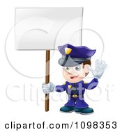 Poster, Art Print Of 3d Happy Police Officer Waving And Holding A Sign