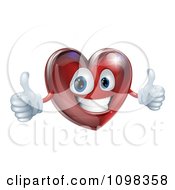 Clipart 3d Happy Red Heart Holding Two Thumbs Up Royalty Free Vector Illustration
