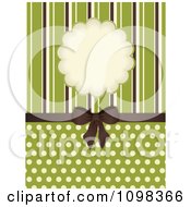 Poster, Art Print Of 3d Brown Bow With Brown Green And Beige Stripes A Frame And Polka Dots On Green