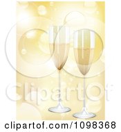 3d Romantic Champagne Flutes Over Golden Light Flares