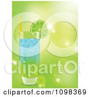 Poster, Art Print Of 3d Blue And Green Lime Garnished Cocktail Over Green With Flares