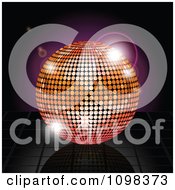 Poster, Art Print Of 3d Orange And Pink Disco Ball Over Reflective Tiles And Purple Flares