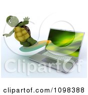 Poster, Art Print Of 3d Tortoise Surfing Over A Laptop Computer