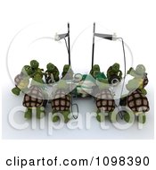 Poster, Art Print Of 3d Team Of Tortoises Working On A Race Car In A Pit Stop