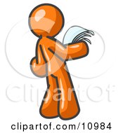 Serious Orange Man Reading Papers And Documents Clipart Illustration by Leo Blanchette