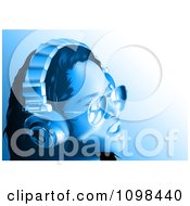 Poster, Art Print Of Dj Woman Wearing Headphones And Sunglasses In Blue Tones