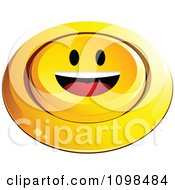 Poster, Art Print Of 3d Pushed Yellow Happy Button Smiley Emoticon Face 2