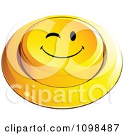 Poster, Art Print Of 3d Yellow Flirty Winking Button Smiley Emoticon Face