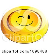 Poster, Art Print Of 3d Pushed Yellow Flirty Winking Button Smiley Emoticon Face