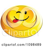 Poster, Art Print Of 3d Yellow Playful Teasing Button Smiley Emoticon Face