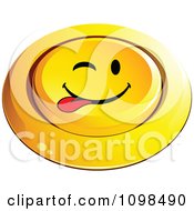 Poster, Art Print Of 3d Pushed Yellow Playful Teasing Button Smiley Emoticon Face