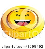 Poster, Art Print Of 3d Pushed Yellow Laughing Button Smiley Emoticon Face