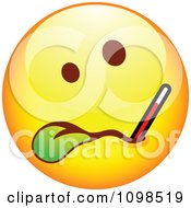 Clipart Sick Yellow Cartoon Smiley Emoticon Face With A Thermometer Royalty Free Vector Illustration