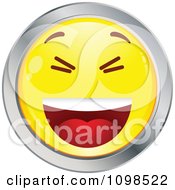 Poster, Art Print Of Laughing Yellow And Chrome Cartoon Smiley Emoticon Face 1