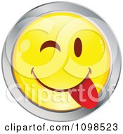 Poster, Art Print Of Yellow And Chrome Goofy Cartoon Smiley Emoticon Face 1