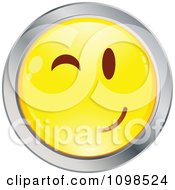 Poster, Art Print Of Flirty Winking Yellow And Chrome Cartoon Smiley Emoticon Face 1