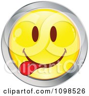Poster, Art Print Of Yellow And Chrome Goofy Cartoon Smiley Emoticon Face 3