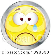 Poster, Art Print Of Crying Yellow And Chrome Cartoon Smiley Emoticon Face 3