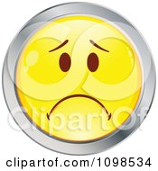 Poster, Art Print Of Yellow And Chrome Cartoon Smiley Emoticon Face Frowning 1