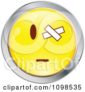 Yellow And Chrome Cartoon Smiley Emoticon Face With A Bandaged Eye