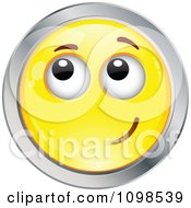 Poster, Art Print Of Yellow And Chrome Bashful Cartoon Smiley Emoticon Face 1