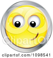 Poster, Art Print Of Yellow And Chrome Bashful Cartoon Smiley Emoticon Face 2