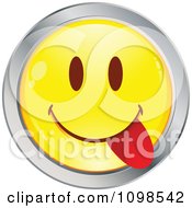 Poster, Art Print Of Yellow And Chrome Goofy Cartoon Smiley Emoticon Face 6