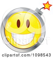 Poster, Art Print Of Yellow And Chrome Bomb Cartoon Smiley Emoticon Face