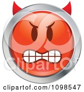 Poster, Art Print Of Red And Chrome Bully Devil Cartoon Smiley Emoticon Face