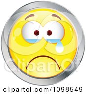 Poster, Art Print Of Crying Yellow And Chrome Cartoon Smiley Emoticon Face 1