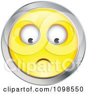 Poster, Art Print Of Yellow And Chrome Worried Cartoon Smiley Emoticon Face 2