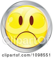 Poster, Art Print Of Yellow And Chrome Cartoon Smiley Emoticon Face Frowning 2