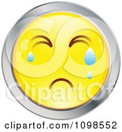 Poster, Art Print Of Crying Yellow And Chrome Cartoon Smiley Emoticon Face 2