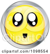 Poster, Art Print Of Surprised Yellow And Chrome Cartoon Smiley Emoticon Face 2