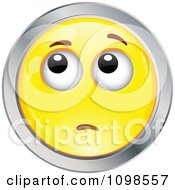 Poster, Art Print Of Yellow And Chrome Worried Cartoon Smiley Emoticon Face 3