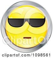 Poster, Art Print Of Cool Yellow And Chrome Cartoon Smiley Emoticon Face Wearing Sunglasses 2
