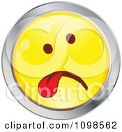 Poster, Art Print Of Sick Yellow And Chrome Cartoon Smiley Emoticon Face Hanging Its Tongue Out 1