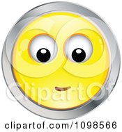 Poster, Art Print Of Yellow And Chrome Bashful Cartoon Smiley Emoticon Face 3