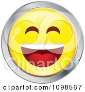 Poster, Art Print Of Laughing Yellow And Chrome Cartoon Smiley Emoticon Face 2