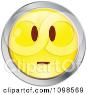Poster, Art Print Of Straight Faced Yellow And Chrome Emoticon Smiley Face