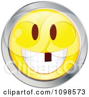 Poster, Art Print Of Yellow And Chrome Cartoon Smiley Emoticon Face With A Missing Tooth