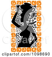 Clipart Silhouetted Ancient Medieval Greek Woman Carrying A Water Pot On Her Head With Black And Orange Designs Royalty Free Vector Illustration