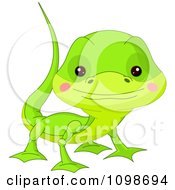 Clipart Cute Green Lizard Looking Up Royalty Free Vector Illustration