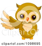 Poster, Art Print Of Cute Owl Presenting With A Wing