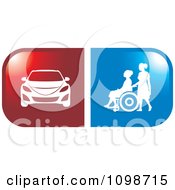 Poster, Art Print Of Red Handicap Car And Blue Wheelchair Icons