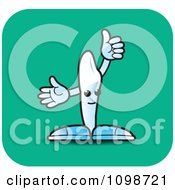 Clipart Human Canine Tooth Character Holding A Thumb Up On A Green Squre 1 Royalty Free Vector Illustration