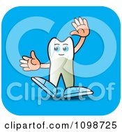 Poster, Art Print Of Clipart Human Bicuspid Tooth Waving On A Blue Square- Royalty Free Vector Illustration